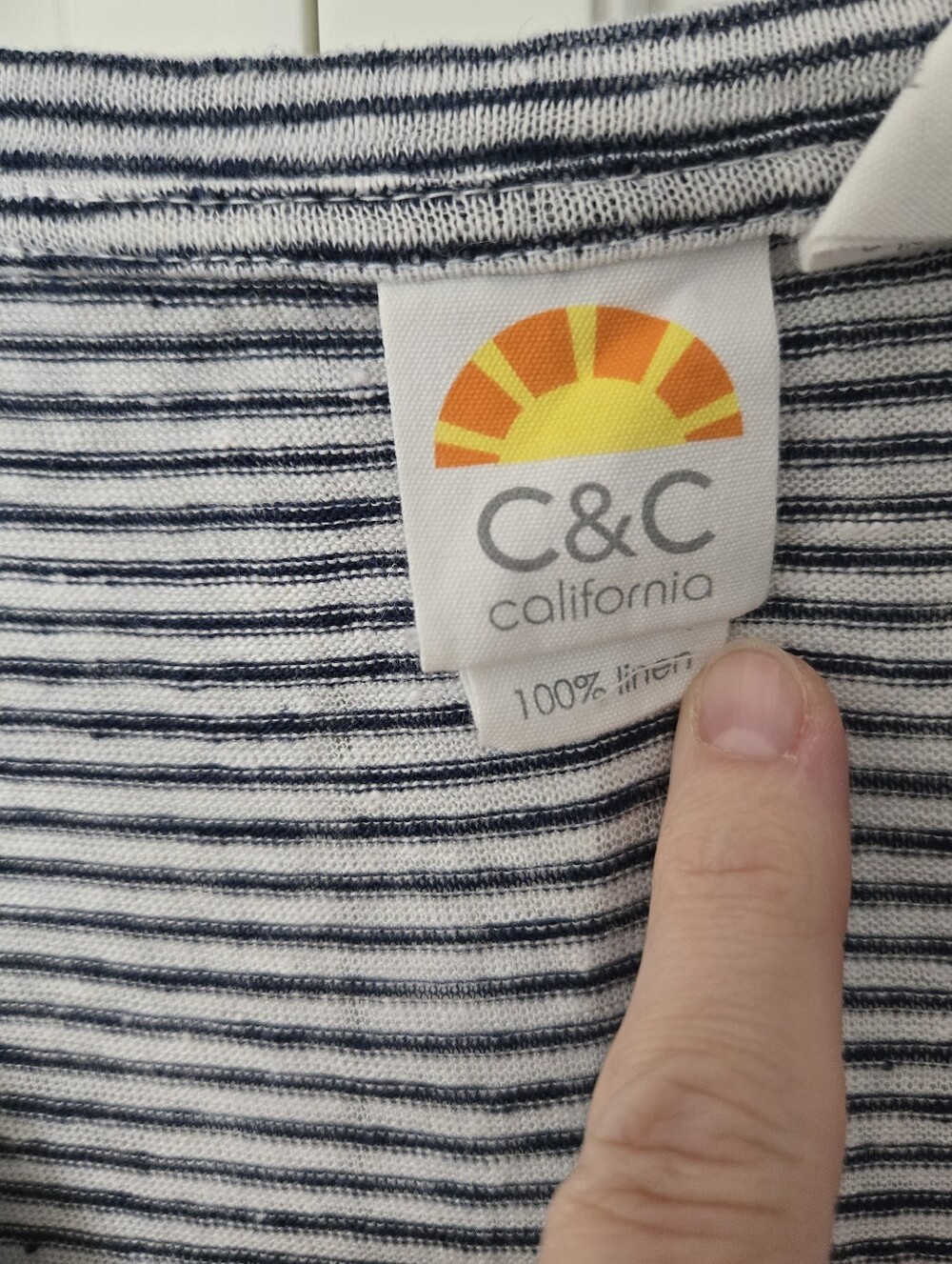 C&C California Navy & White Striped V-Neck Short Sleeve Tee - Picture 3 of 4